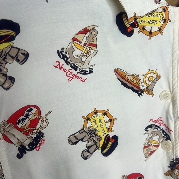 LIZ CLAIBORNE Elizabeth Nautical Novelty Print Beachy 90s Vintage Collard Blouse - Picture 4 of 10
